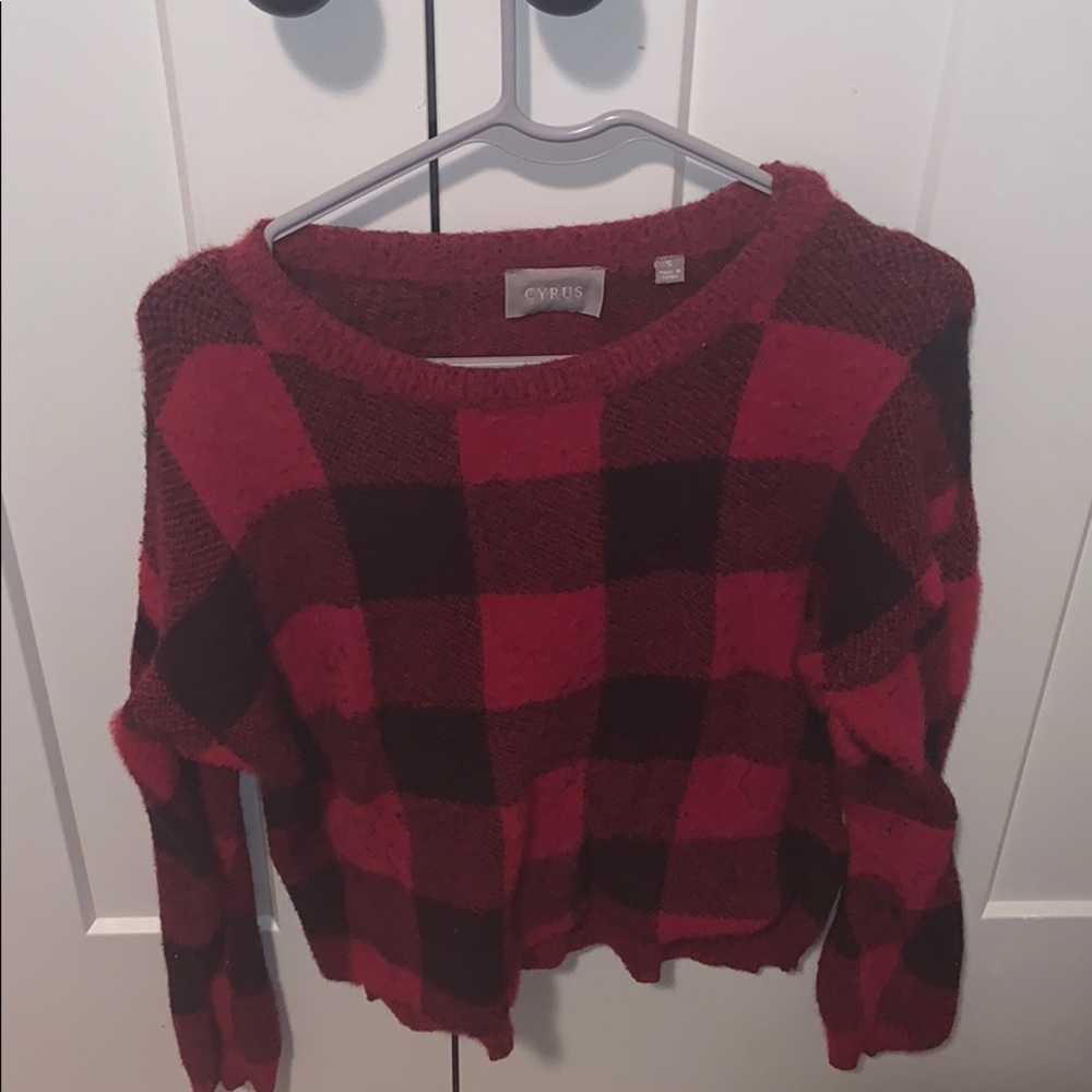 plaid/flannel print fuzzy sweater